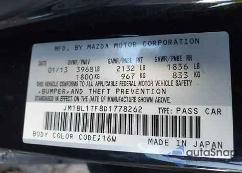 2013 Mazda Mazda3 I Sv z USA, uszkodzony, nr VIN JM1BL1TF8D1778262